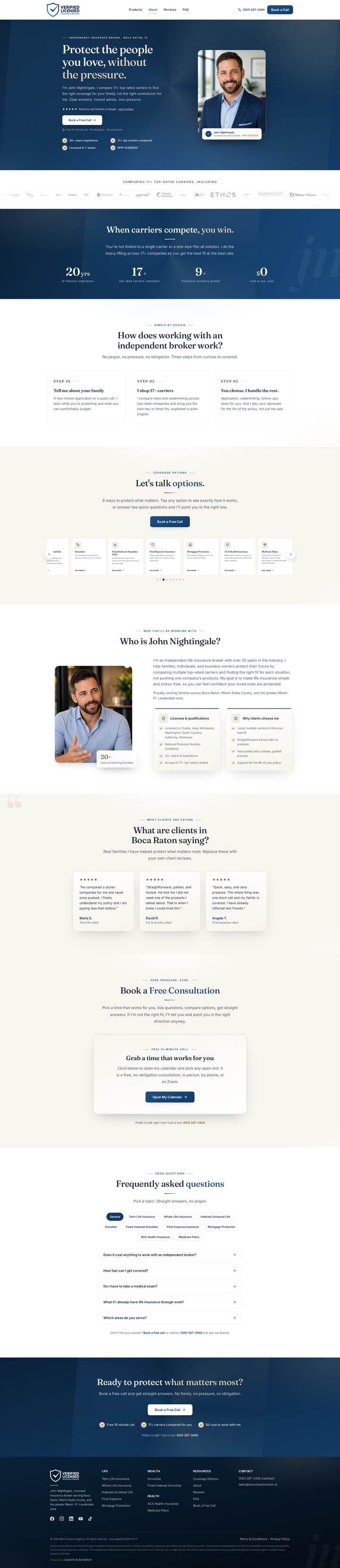 Example live insurance agency website built by Launch Automation